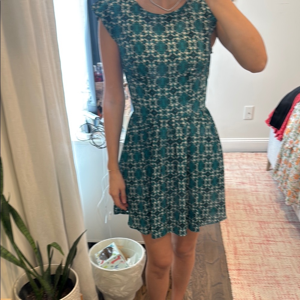 Blue and White A-Line Mini Dress with Flutter Cap Sleeves